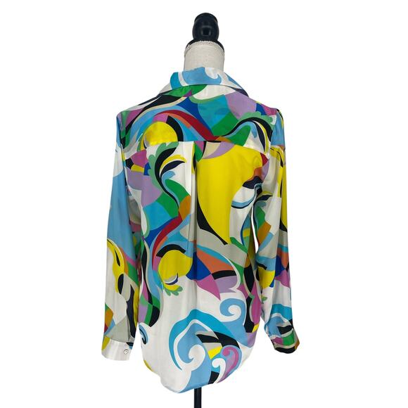L’AGENCE Tyler Silk Charmeuse Blouse Multi Kaleidoscope Size Small - Picture 12 of 13